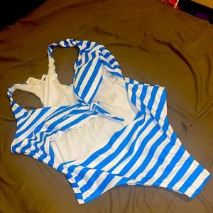 Blue & White Front Tie swimsuit
